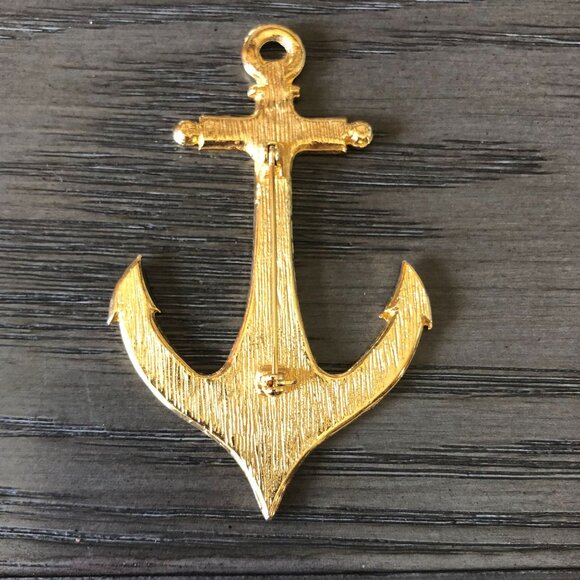 Sea Sailboat Anchor Brooch Pin Gold Tone Ivory Enamel Nautical Costal Cruise Wea - Picture 3 of 5
